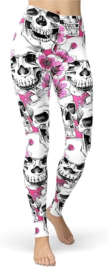 sissycos Women's Sugar Skull Leggings Rose Flower Printed Pants - skull leggings