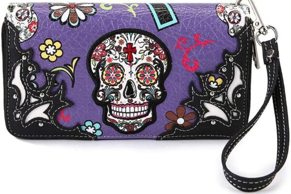Sugar Skull Western Cross Clutch Wallet Day of the Dead Wristlet Purse Calavera