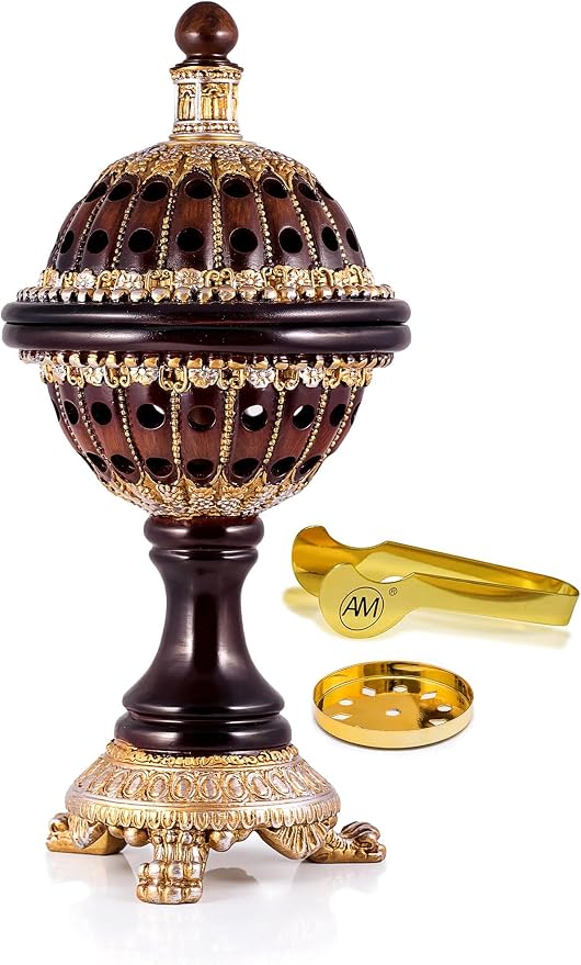 AM Luxury Globe Incense Burner - Bakhoor Cone Holders | Frankincense Charcoal Burner | Mabkhara | for Office & Spiritual Décor (Brown) - skull incense burner