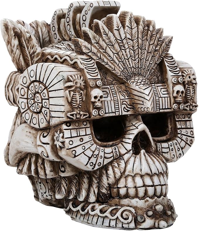 Pacific Giftware Montezuma Aztec Ruler Skull Collectible Figurine Antique Skull Bone Finish 6 Inch L - skull figurine