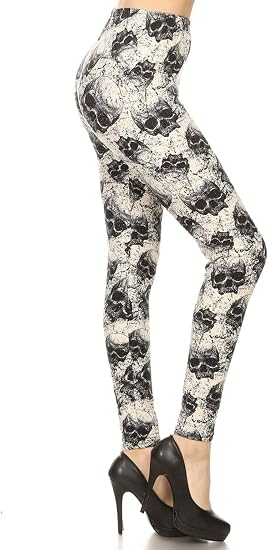 Leggings Depot Women's High Waisted Skull & Halloween Print Leggings - skull leggings