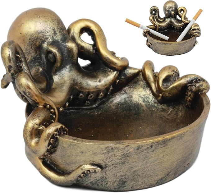 Ebros Marine Sea Monster Kraken Giant Octopus Grasping Basin Ashtray Figurine 5.5"Wide Nautical Ocean Terror Myth Decorative Statue For Cigarettes Coins Knick Knacks Squids Cephalopod Sculpture - skull ashtray