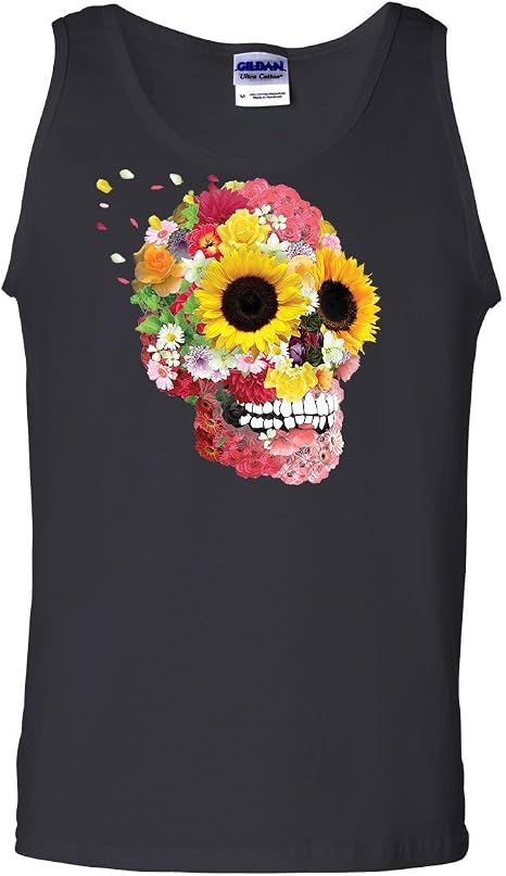 Sunflowers Sugar Skull Tank Top Day of The Dead Calavera Mexico Sleeveless - skull tank tops