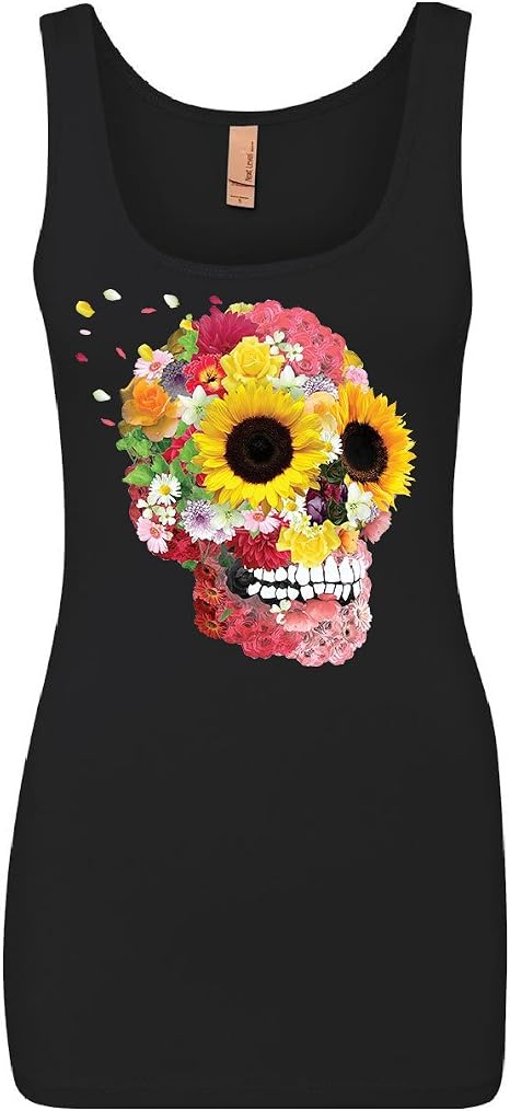 Sunflowers Sugar Skull Women's Tank Top Day of The Dead Calavera Mexico Top - skull tank tops