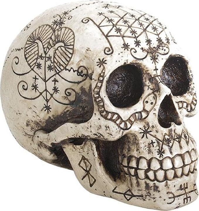 SUMMIT COLLECTION Mysterious Voodoo Skull Black Magic Spellbound Skull Figurine Collectible 8 inch L - skull figurine