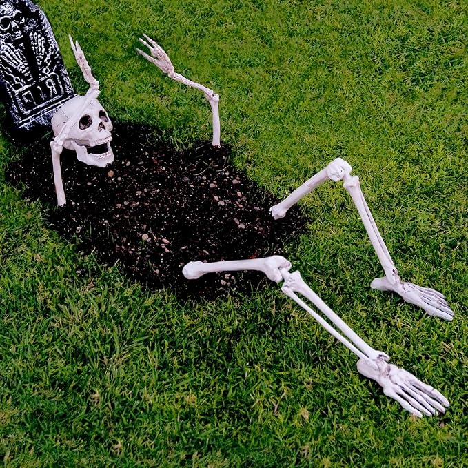 PREXTEX Skeleton Coming Out of the Ground - Life-Sized Unique Groundbreaker Skeleton Stakes for Outdoor Yard Halloween Decorations - Realistic Spooky Skeleton in Front Lawn Garden - skeleton