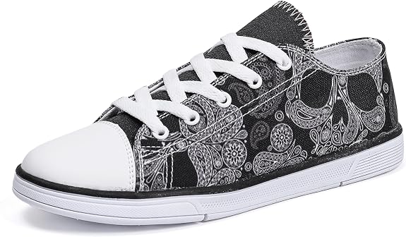 FIRST DANCE Women Skull Shoes Printed Cool Paisley Print Fashion Sneakers for Teen Men Boys Girls Student Canvas Shoes for Ladies