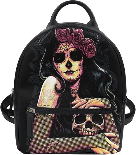 Fashion Women's Mini Backpack Purse Cool Cartoon Skull Printed Pu Leather Rucksack - skull backpack
