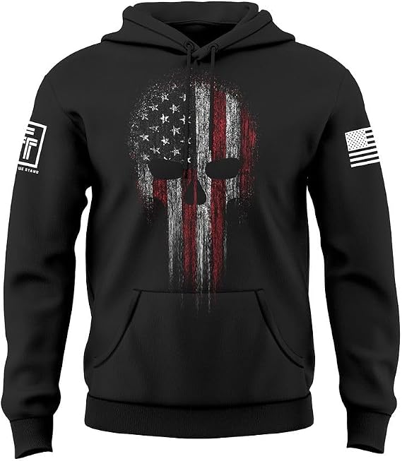 Fantastic Tees USA American Skull Men's Patriotic Hoodie Sweatshirt - skull hoodie