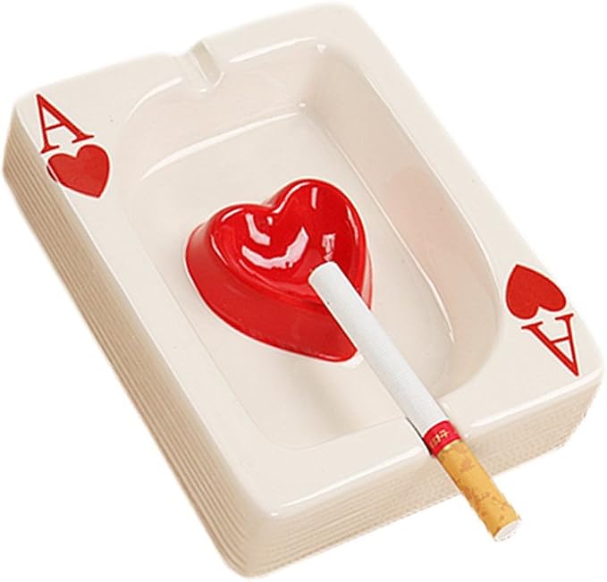Creative Ceramic Cigarette Ashtray Tabletop Portable Modern Ashtrays Poker A Cigar Ashtray for Outdoor Indoor Desktop Smoking AshTray for Home office Fashion Decoration Handmade Gift for Men Women-Red - skull ashtray