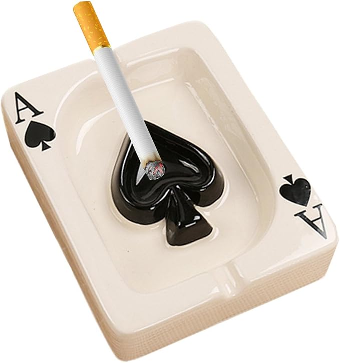 Creative Poker Ceramic Cigarette Ashtray Tabletop Portable Modern Ashtrays Cigar Ashtray for Outdoor Indoor Desktop Smoking AshTray for Home office Fashion Decoration Handmade Gift for Men Women-Black - skull ashtray