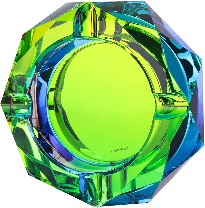 Kaforise Heavy K9 Crystal Ashtray for Cigarettes – Cool Color-Changing Glass Ash Tray for Outdoor Patio & Home Decor – Fancy Geometric Tabletop Accessories, Unique Luxury Gift for Men Smokers(03) - skull ashtray