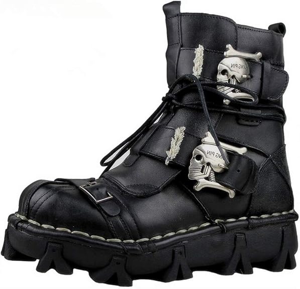 Lorie & Knight Men's Genuine Leather Gothic Skull Punk Tactical Boots - sugar skull boots