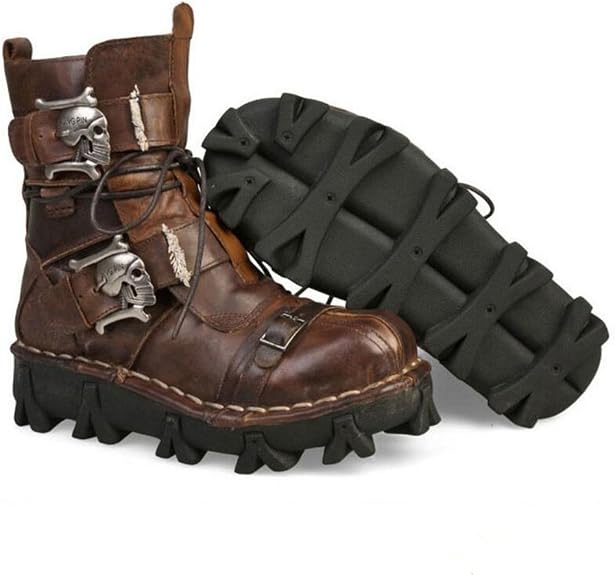 Lorie & Knight Men’s Genuine Leather Gothic Skull Punk Motorcycle Boots