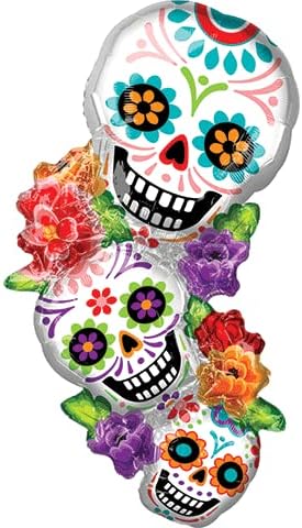 Anagram International, Inc. Stacking Sugar Skulls Party Balloon, 38", Multicolor - skull inflatable