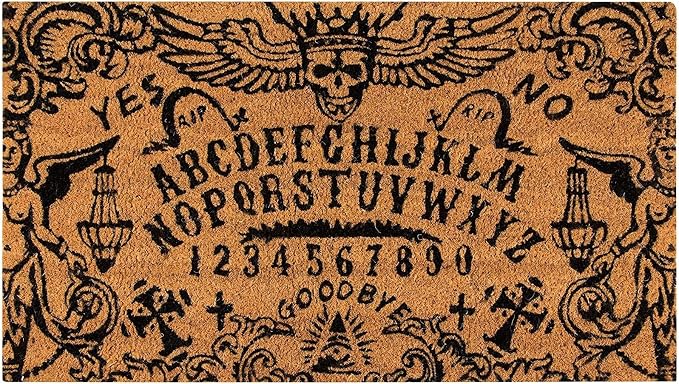 Juvale Ouija Board Coir Front Door Mat - Fall Decor Weather-Resistant Outdoor Rug - High-Pile Dirt-Shedding Coir Door Mat - Gothic Ouija Board Doormat - 30 x 17 in, Brown - skull door mat
