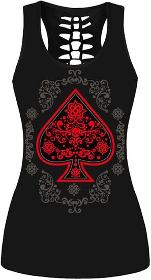 Sister Amy Women's Comfortable Patterns Print Hollow Out T-Shirt Crew Neck Plus Size Tank Top - skull tank tops
