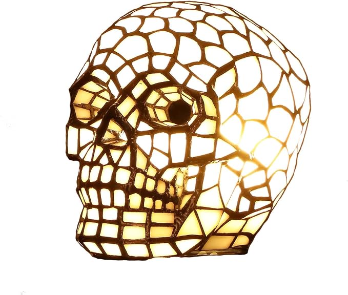 Bieye L10649 Skull Lamp, Tiffany Stained Glass Night Light, Halloween Decor - skull lamp