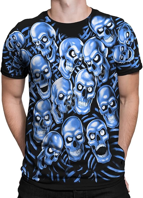 Liquid Blue Unisex-Adult Skull Pile Blue Fantasy All Over Print Short Sleeve T-shirtT-Shirt - skull tshirt
