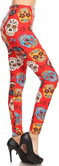 Leggings Depot Women's High Waisted Skull & Halloween Print Leggings - skull leggings