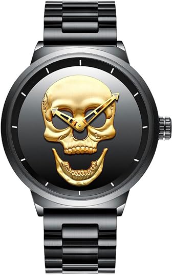 Men Boys 30M Waterproof Quartz Watches Wristwatches Stainless Steel Big Face Watch - skull watch