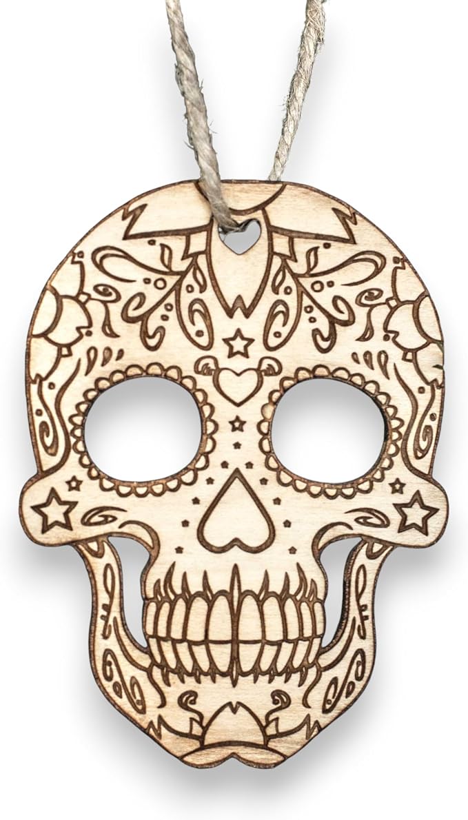 Ornament - Sugar Skull - Raw Wood 3x4in - sugar skull ornament
