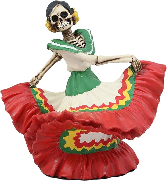 Ebros Dia De Los Muertos Danza De DAMA Red Sugar Skull Lady Dancer Statue 5.25" Tall Day of The Dead Vivas Calacas Figurine - skull figurine