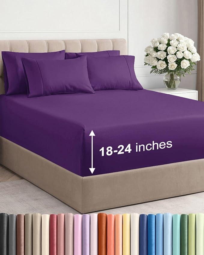 CGK Extra Deep Queen Sheet Set - 6pc Cooling Sheets - Purple - skull bedding