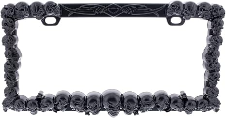 United Pacific Universal Die-Cast Metal, Black Skull License Plate Frame Holder for Cars, Trucks, RVs, Semi, Tough & Durable Car Accessories - 1 Unit - skull plate