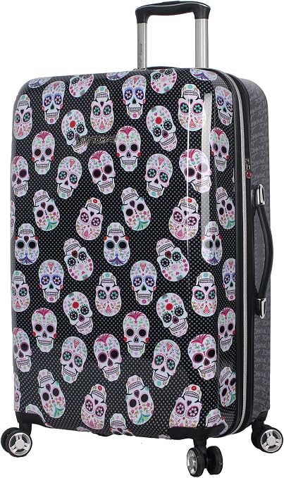 Betsey Johnson 26 Inch Checked Luggage Collection – Expandable Scratch Resistant (ABS + PC) Hardside Suitcase – Designer Lightweight Bag with 8-Rolling Spinner Wheels (Skull Party)
