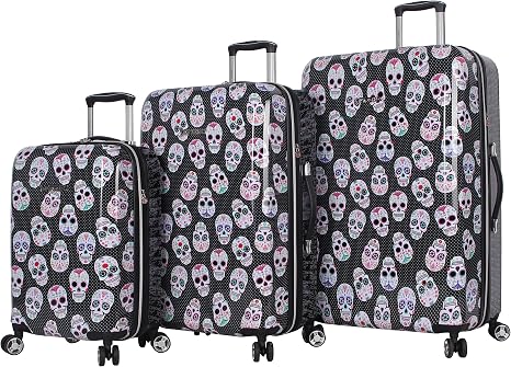 Betsey Johnson Designer Luggage Collection – Expandable 3 Piece Hardside Lightweight Spinner Suitcase Set – Travel Set includes 20-Inch Carry On, 26 inch and 30-Inch Checked Suitcase (Skull Party)