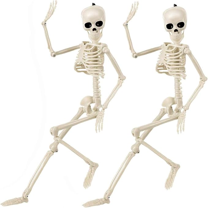 Halloween Indoor Skeletons Decorations 15'' Life Size Full Body Posable Joints Small Skeletons Halloween Decor 2 Pack - skeleton