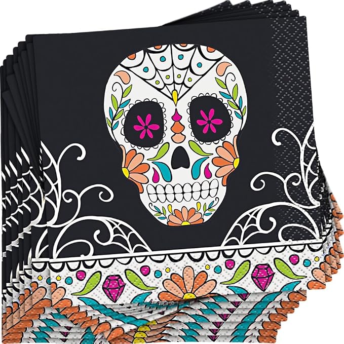 Vibrant Multicolored Skull Day of the Dead Beverage Napkins (Pack of 24) - Perfect for Festive Celebrations - skull toilet paper