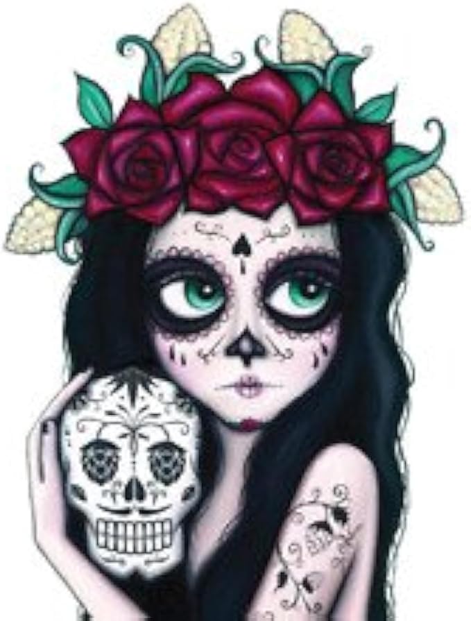 Sugar Skull Catrina Sticker, 4 inches - Mexican, Dia de Muertos Catrina Vinyl Decal – Small Sticker for Laptops, Windows, Bottles – Halloween, Sugar Skull Girl Car Sticker - skull sticker