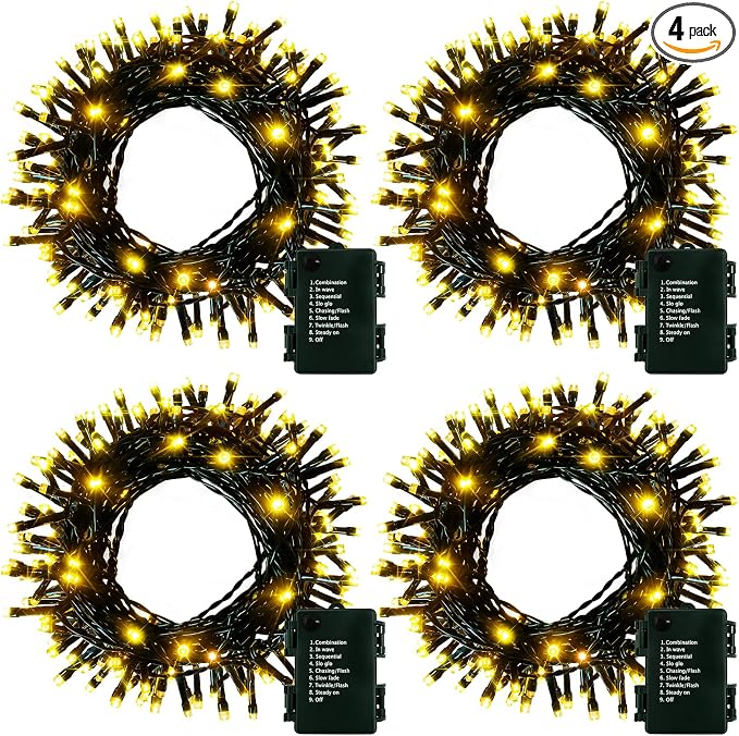 4 Pack Battery Operated Outdoor String Lights Timer Christmas Wreath Lights - string light