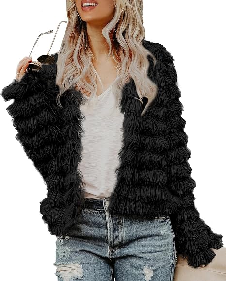 Inorin Womens Fall Open Front Cardigan Faux Fur Coat Vintage Parka Shaggy Jacket Warm Coat Tops - skull jacket
