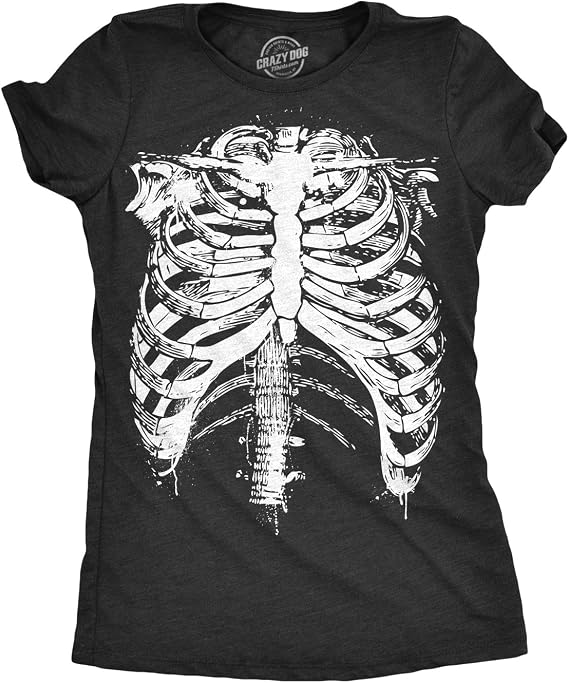 Halloween Womens T-Shirt Splattered Rib Cage Cool Skeleton Tees - skull tshirt