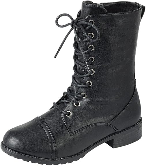 Forever Link Womens Round Toe Military Lace Up Knit Ankle Cuff Low Heel Combat Boots - sugar skull costume
