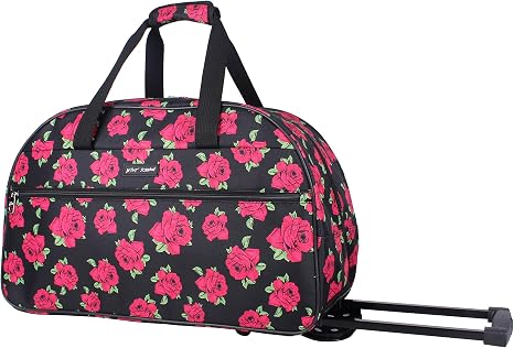Betsey Johnson Designer Carry On Luggage Collection - Lightweight Pattern 22 Inch Duffel Bag- Weekender Overnight Business Travel Suitcase with 2- Rolling Wheels (Covered Roses) - skull suitcase