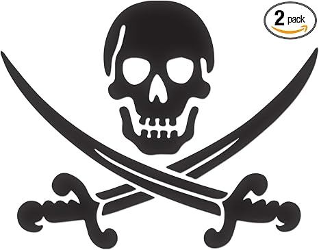 Pirate Skull Swords Crossed Comic (Black) (Set of 2) Premium Waterproof Vinyl Decal Stickers for Laptop Phone Accessory Helmet Car Window Bumper Mug Tuber Cup Door Wall Decoration - skull sticker