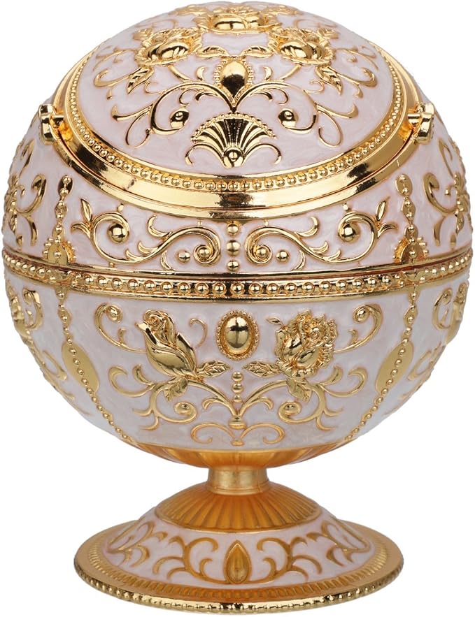 LAUYOO Windproof Ashtray with Lid for Cigarettes Metal Portable Cigar Ashtray Odor Eliminator for Indoor outdoor Hand Stamped Rose Pattern with Sparkle Fancy Gift for Men Women(Jade white-Gold Rose) - skull ashtray