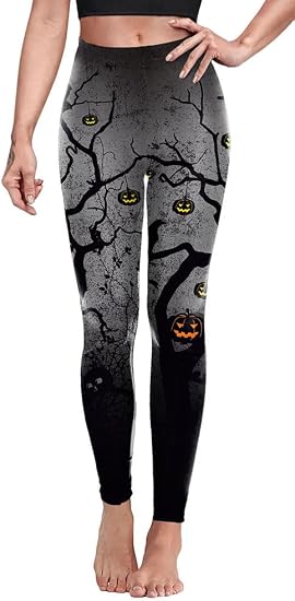 Sister Amy Women's Halloween Pumpkin Skulls Printed Ankle Elastic Tights Legging Halloween - skull leggings