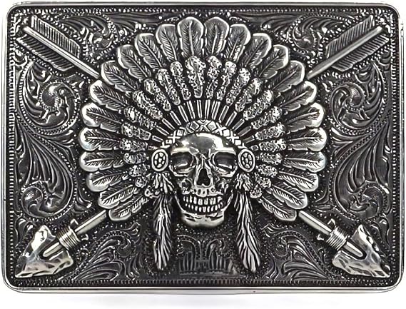 ARIAT Men's Rectangle Chief Skull Buckle - skull wallet