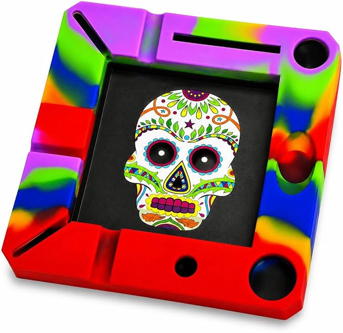 Fe.s.s. Prodcuts Fess 4.5" Premium Silicone Day of the Dead Skull ashtray With Comparment for Various Tools - skull ashtray