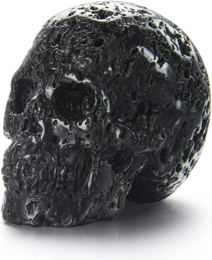 Skullis 2.0" Hot Lava Stone Crystal Skull, Hand Carved Gemstone Fine Art Sculpture, Reiki Healing Stone Statue. - skull figurine
