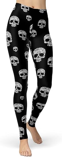 sissycos Women's Sugar Skull Leggings Rose Flower Printed Pants - skull leggings