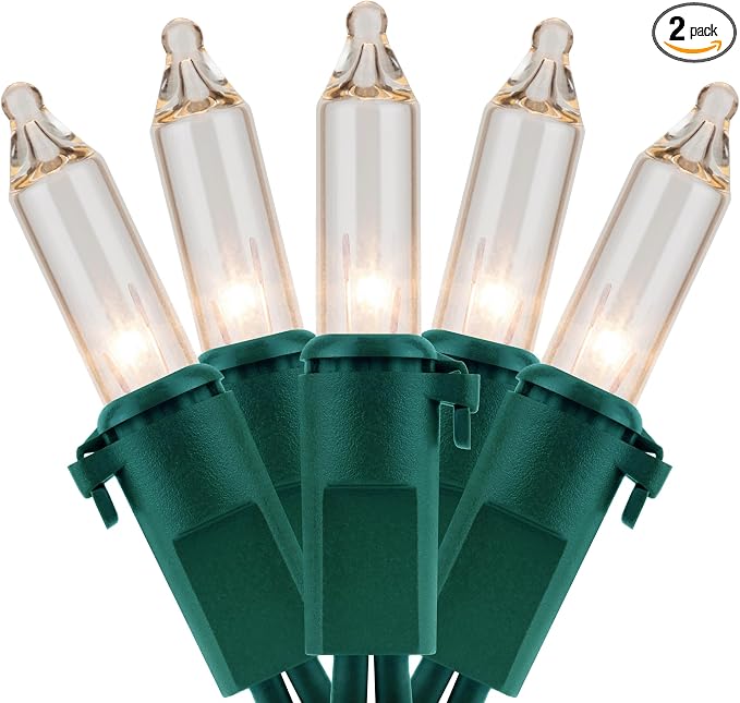 YULETIME 200 Clear Christmas String Lights, 2-Set 33 ft 100 ct Green Wire - string light