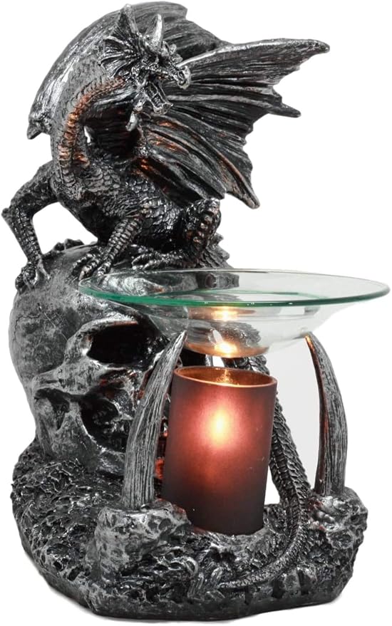 Ebros Gothic Ossuary Sabretooth Skull Graveyard Dragon Electric Oil Burner Or Tart Warmer Decor Statue 8.5" Tall Home Fragrance Aroma Accessory Fantasy Dungeons and Dragons Macabre Figurine - skull incense burner
