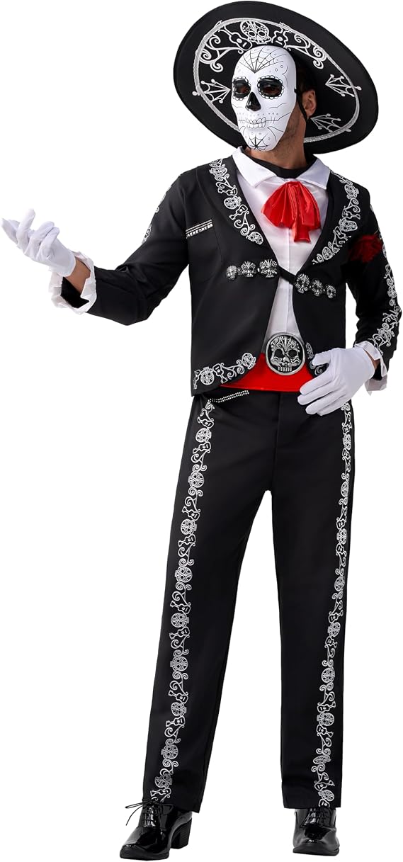 Spooktacular Creations Halloween Mens Day of The Dead Costume, Mariachis Skeleton Costume - sugar skull makeup