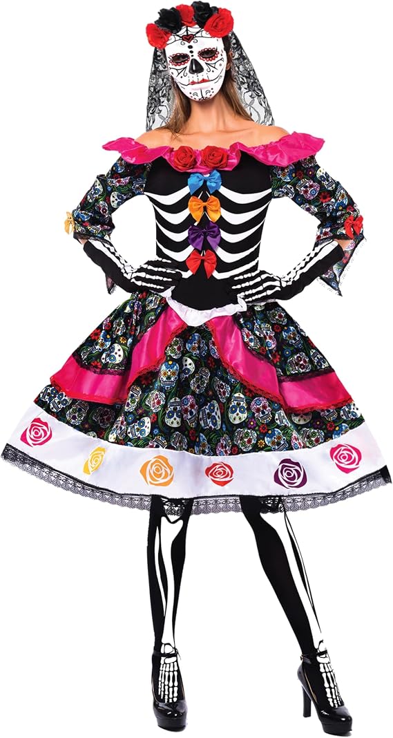 Spooktacular Creations Women’s Day of the Dead Costume for Halloween Costume - sugar skull costume
